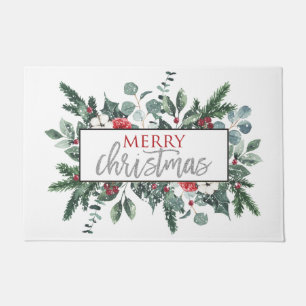 クリスマスのフローラル玄関マット ドアマット