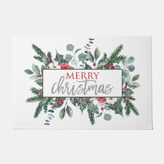 クリスマスのフローラル玄関マット ドアマット (正面)