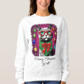 クリスマスのフード付きスウェットシャツ「Meowy Christmas Y'all」おもしろい スウェットシャツ (正面)