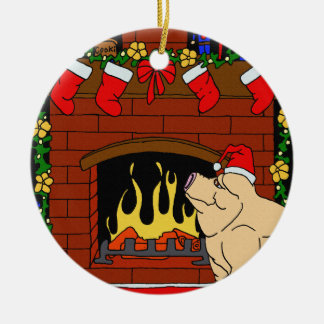 クリスマスのブタのオーナメント セラミックオーナメント