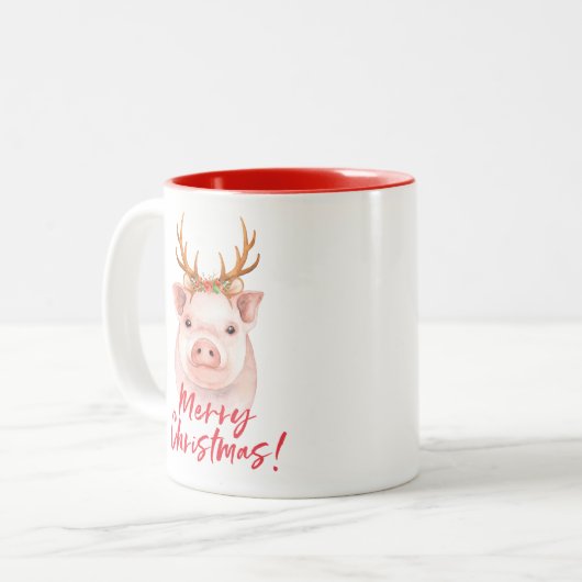 クリスマスのブタ2はマグにある調子を与えました ツートーンマグカップ (正面左)
