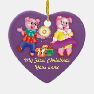 クリスマスのブタ セラミックオーナメント