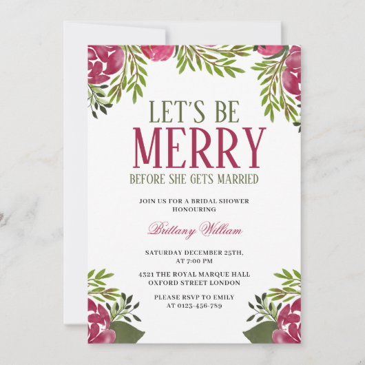 クリスマスのブライダルシャワーに招待しよう 招待状 (正面)