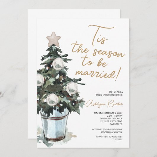 クリスマスのブライダルシャワーへの招待 招待状 (正面/裏面)