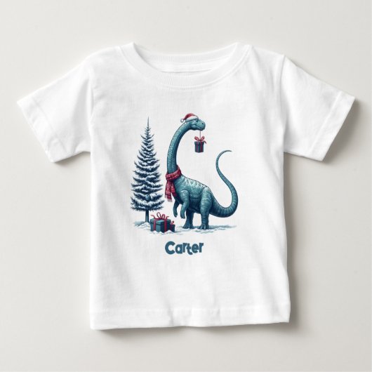 クリスマスのブラキオサウルス ベビーTシャツ (正面)