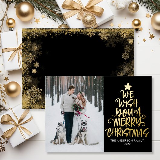 クリスマスのブラックおもしろい写真 箔シーズンカード