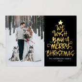 クリスマスのブラックおもしろい写真 箔シーズンカード (正面)