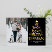 クリスマスのブラックおもしろい写真 箔シーズンカード (立ち正面)