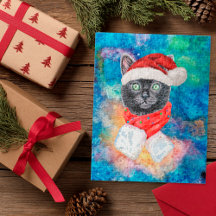 クリスマスのブラックキャットと赤いスカーフのホリデー