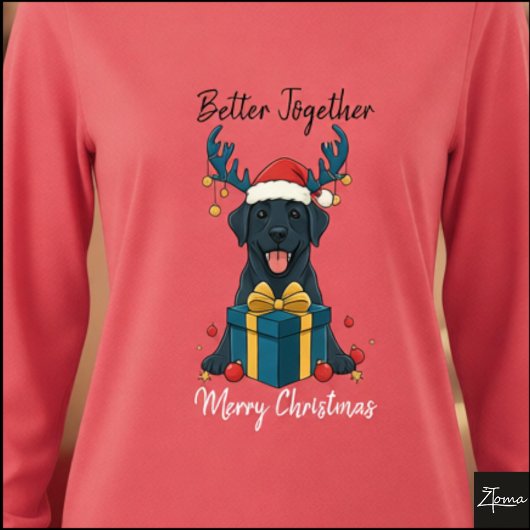 クリスマスのブラックラブラドールギフト グラフィックトナカイ トライブレンドTシャツ
