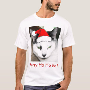 クリスマスのブラック&ホワイトキティキャット Tシャツ