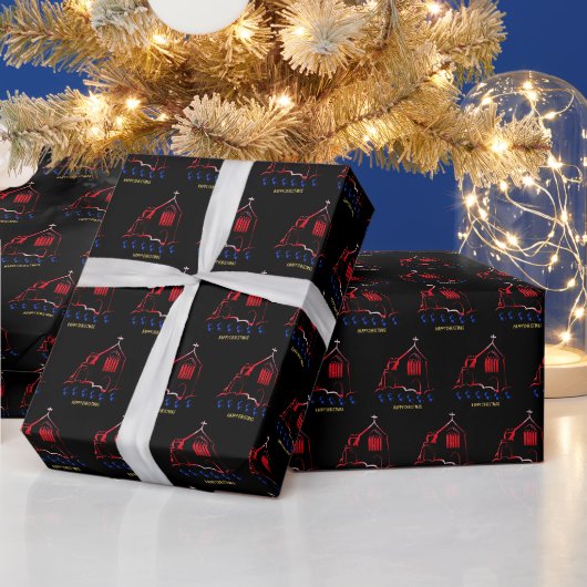 クリスマスのブラック ラッピングペーパー (クリスマス)
