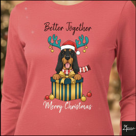 クリスマスのブラッドハウンドのトナカイのマフラーギフトグラフィック トライブレンドTシャツ