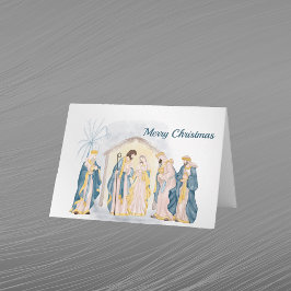 クリスマスのブルーな聖誕の場面 キリスト教の水彩画 シーズンカード