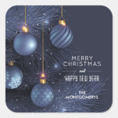 クリスマスのブルーオーナメント スクエアシール (正面)