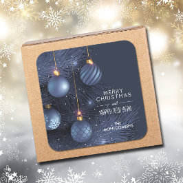 クリスマスのブルーオーナメント スクエアシール