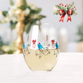 クリスマスのブルーバード ステムなしワイングラス