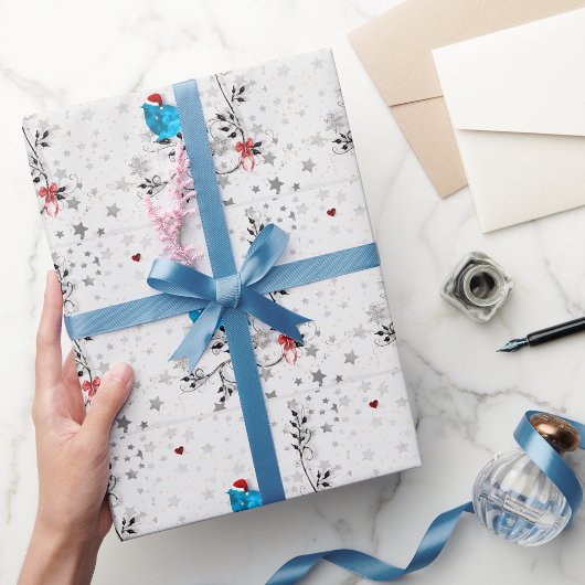 クリスマスのブルーバード ラッピングペーパー