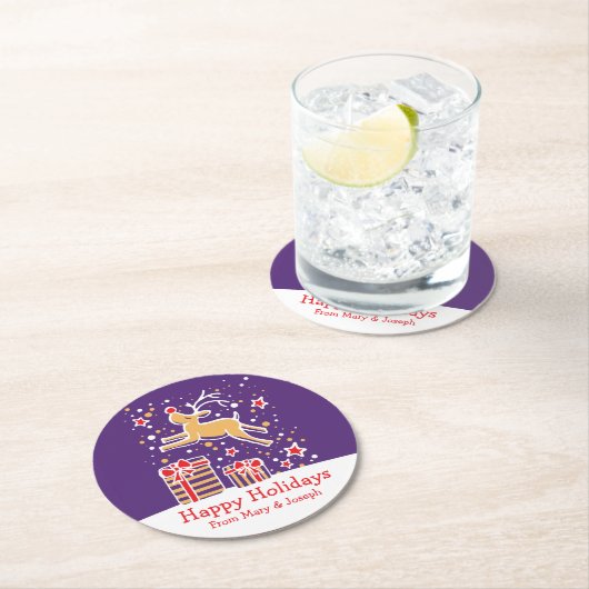 クリスマスのプランキトナカイ紫色の紙コースター ラウンドペーパーコースター (インサイチュ)