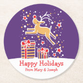 クリスマスのプランキトナカイ紫色の紙コースター ラウンドペーパーコースター (正面)
