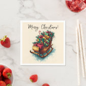 クリスマスのプレゼントでいっぱいのビンテージのそり スタンダードカクテルナプキン (インサイチュ)