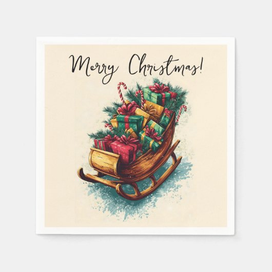 クリスマスのプレゼントでいっぱいのビンテージのそり スタンダードカクテルナプキン (正面)