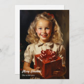 クリスマスのプレゼントで微笑むヴィンテージの少女 シーズンカード (正面/裏面)