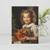 クリスマスのプレゼントで微笑むヴィンテージの少女 シーズンカード (スタンド正面)