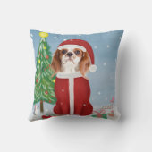 クリスマスのプレゼントで雪の中のキャバリエの王様の犬 クッション (裏面)