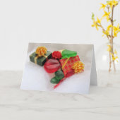 クリスマスのプレゼントとシーグラス カード (黄色い花)