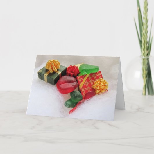 クリスマスのプレゼントとシーグラス カード (正面)