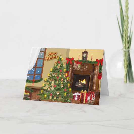 クリスマスのプレゼントとツリーのヴィンテージスタイル シーズンカード (正面)