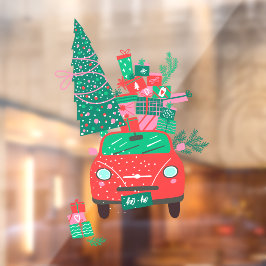 クリスマスのプレゼントとツリーの車 Xmas ホリデー1 ウィンドウサイン