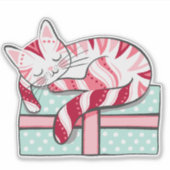 クリスマスのプレゼントに眠る猫 シール (正面)