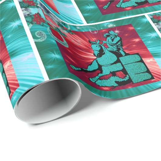 クリスマスのプレゼントのゆがみを競争させる西部の女性のカーボーイのバレル ラッピングペーパー (ロールコーナー)