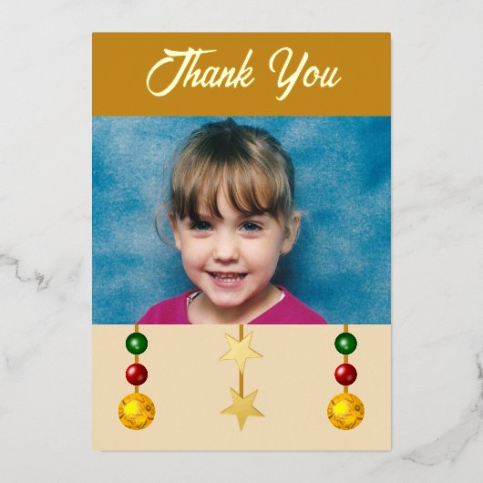 クリスマスのプレゼントの写真を飾ったゴールドカード 箔シーズンカード (正面)