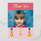 クリスマスのプレゼントの写真 ピンクの感謝 箔シーズンカード (正面)