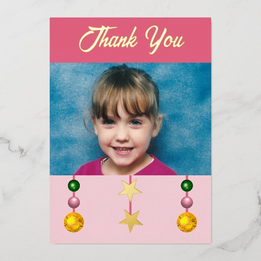 クリスマスのプレゼントの写真 ピンクの感謝 箔シーズンカード (正面)