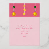 クリスマスのプレゼントの写真 ピンクの感謝 箔シーズンカード (裏面)