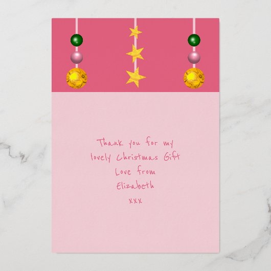 クリスマスのプレゼントの写真 ピンクの感謝 箔シーズンカード (裏面)