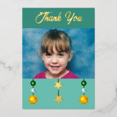 クリスマスのプレゼントの写真 緑の感謝 箔シーズンカード (正面)