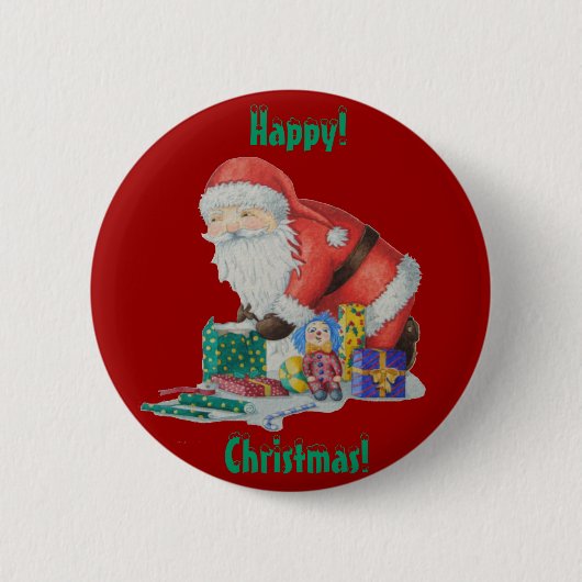 クリスマスのプレゼントやおもちゃを包むサンツ 缶バッジ (正面)