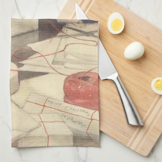 クリスマスのプレゼントをラッピングする、ジェシー・ウィルコックス・スミス キッチンタオル (四つ折り)