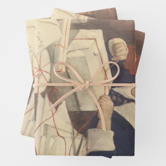 クリスマスのプレゼントをラッピングする、ジェシー・ウィルコックス・スミス ラッピングペーパーシート (インサイチュ)