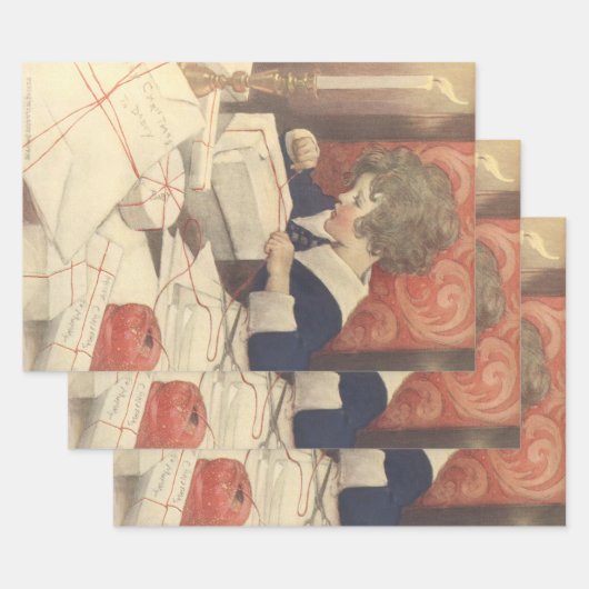 クリスマスのプレゼントをラッピングする、ジェシー・ウィルコックス・スミス ラッピングペーパーシート (セット)