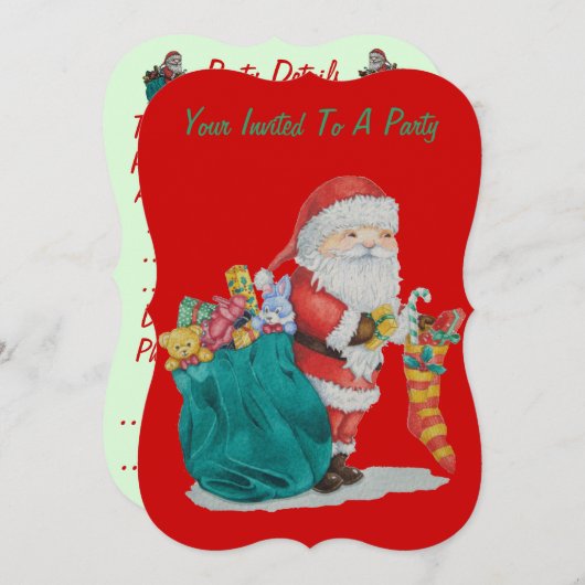 クリスマスのプレゼントを届けるかわいい写真 招待状 (正面/裏面)
