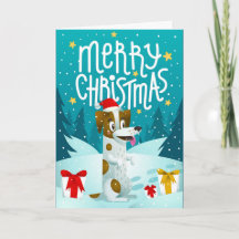 クリスマスのプレゼントを持った犬のカード