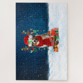 クリスマスのプレゼントを持つオーストラリアの羊飼いの犬 ジグソーパズル (縦)