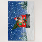 クリスマスのプレゼントを持つオーストラリアの羊飼いの犬 ジグソーパズル (縦)