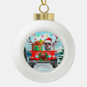 クリスマスのプレゼントを持つシベリアのハスキー犬 セラミックボールオーナメント (正面)